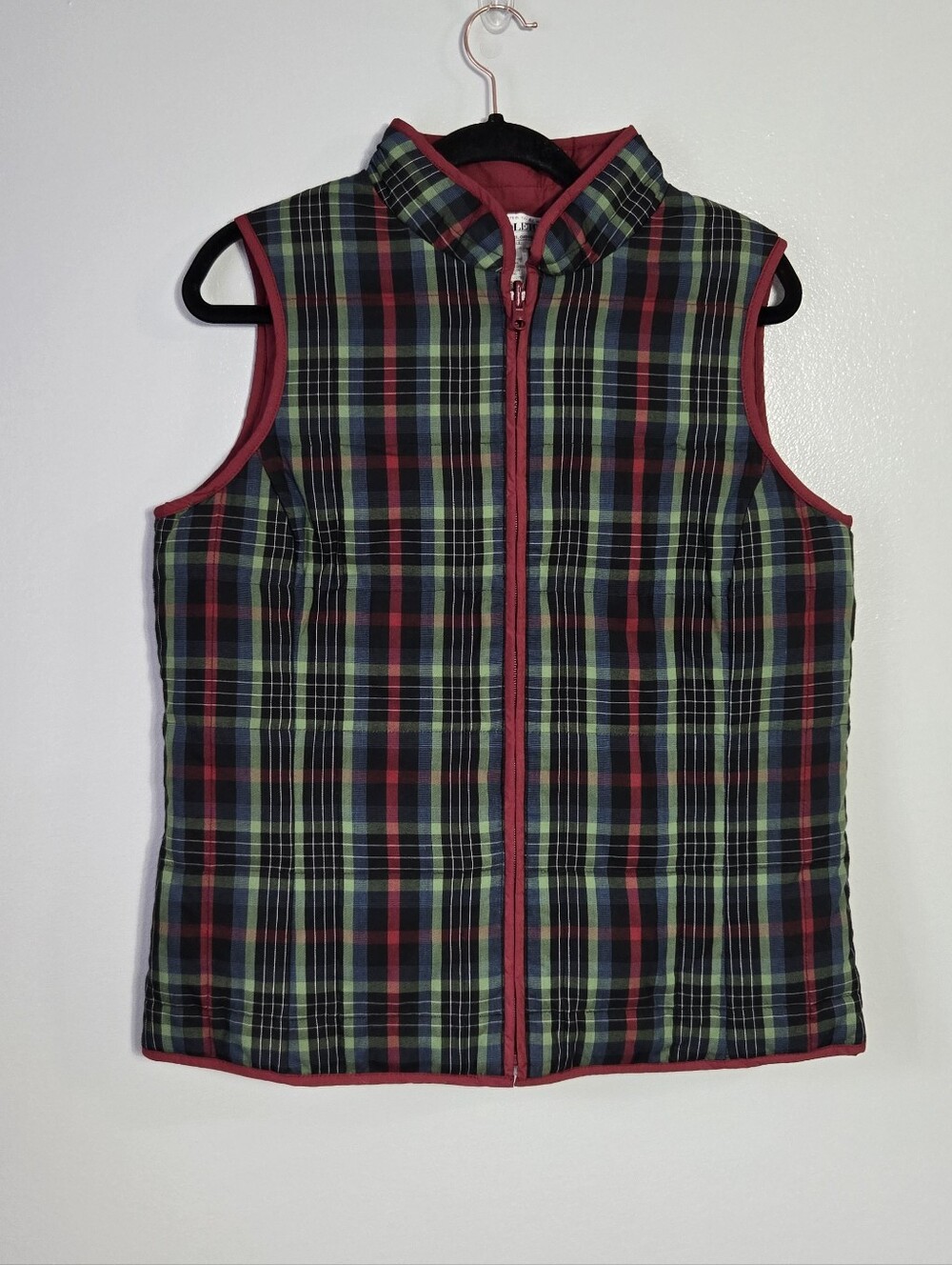 Pendleton Tartan Plaid Down Feather Quilted Full Zip Puffer Vest Red Navy Small